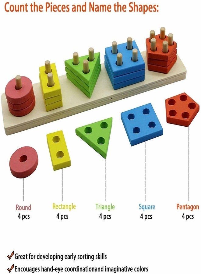 Crazy Buy Wooden Color Recognition & Shape Sorter, Colorful Geometric Board Sorting & Stack Chunky Puzzle Toys for Kids (Multicolor) - Image 3